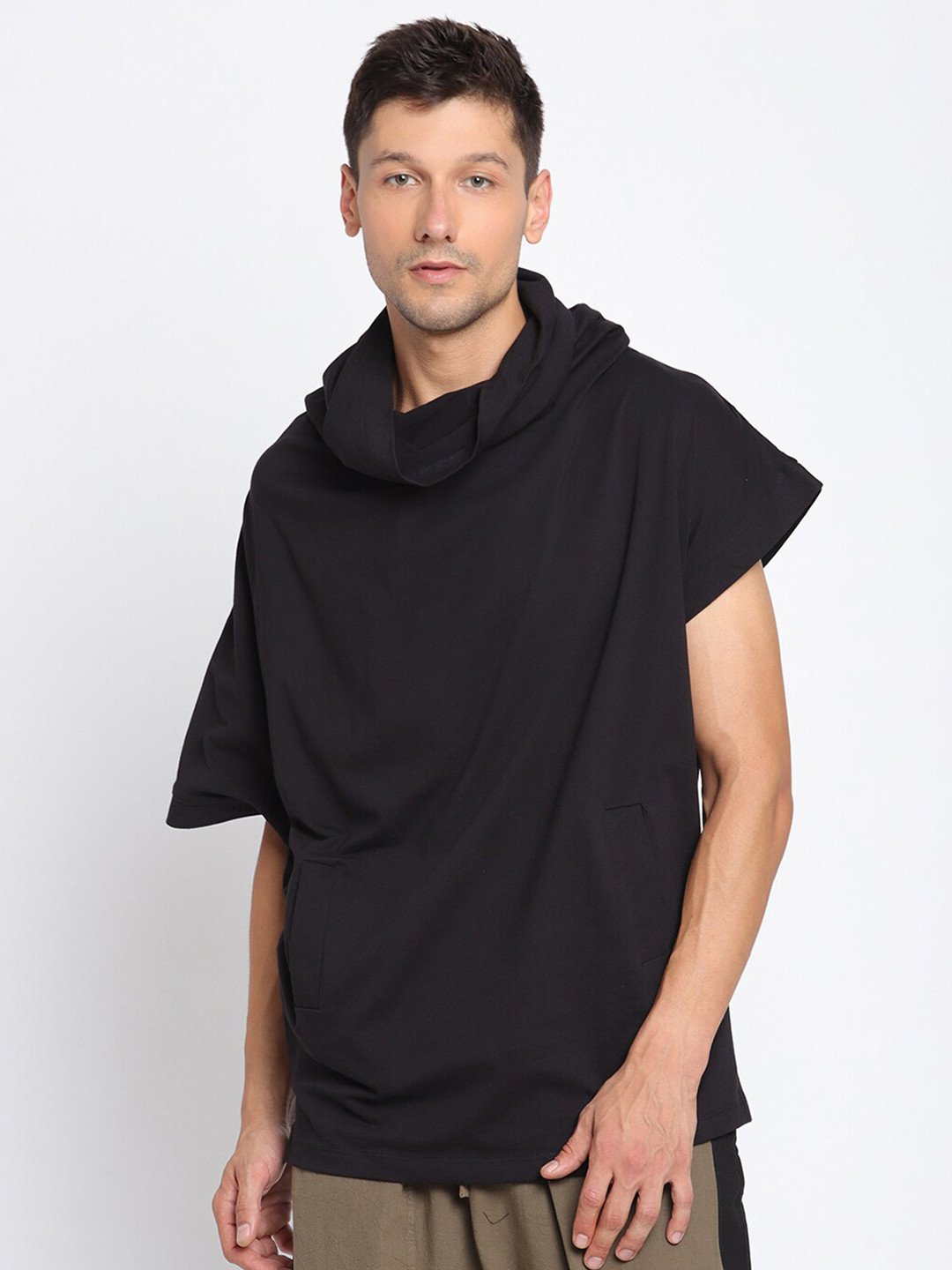 PUNK Men Black Pockets Loose T-shirt