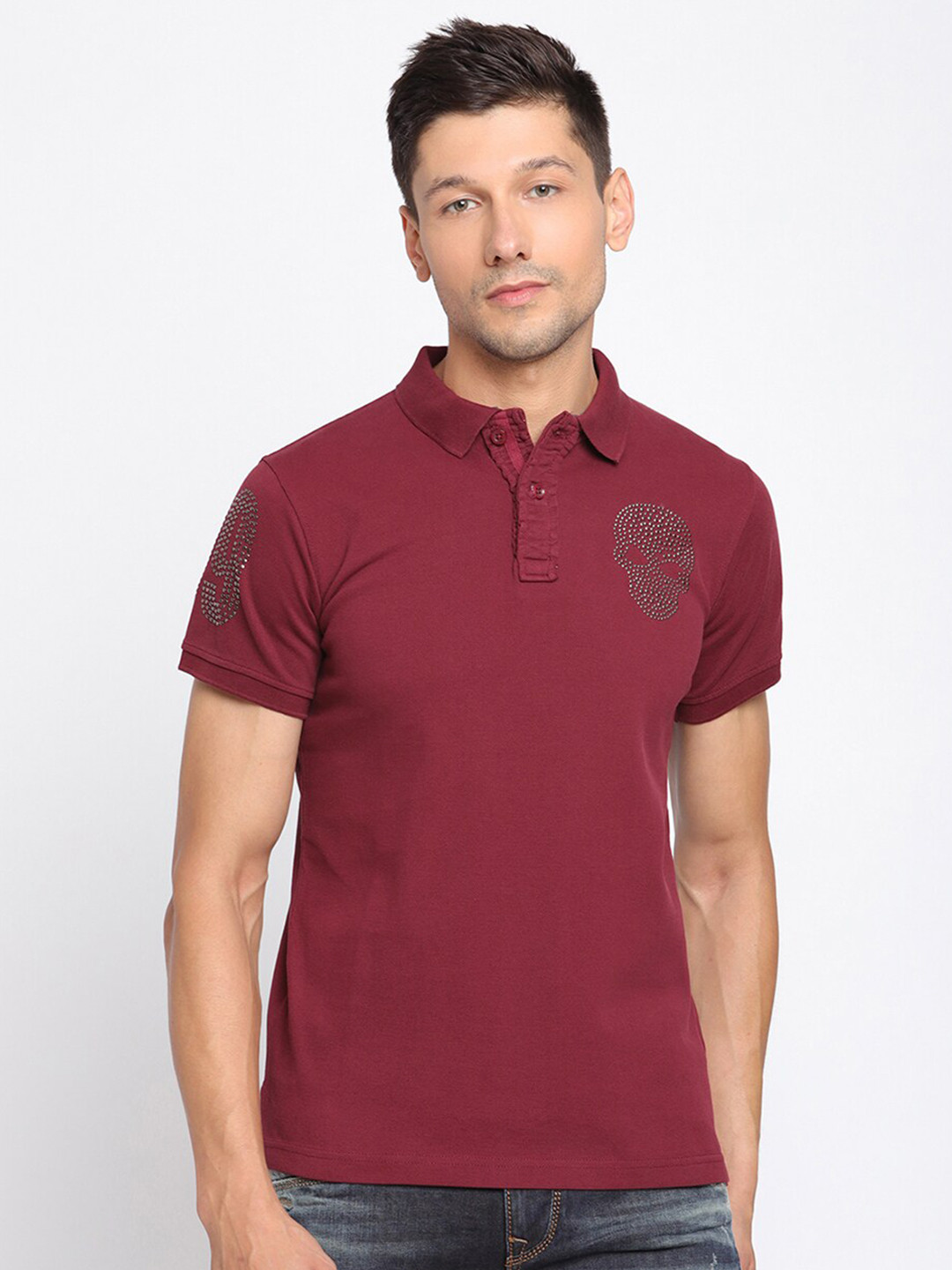 PUNK Men Maroon Polo Collar T-shirt