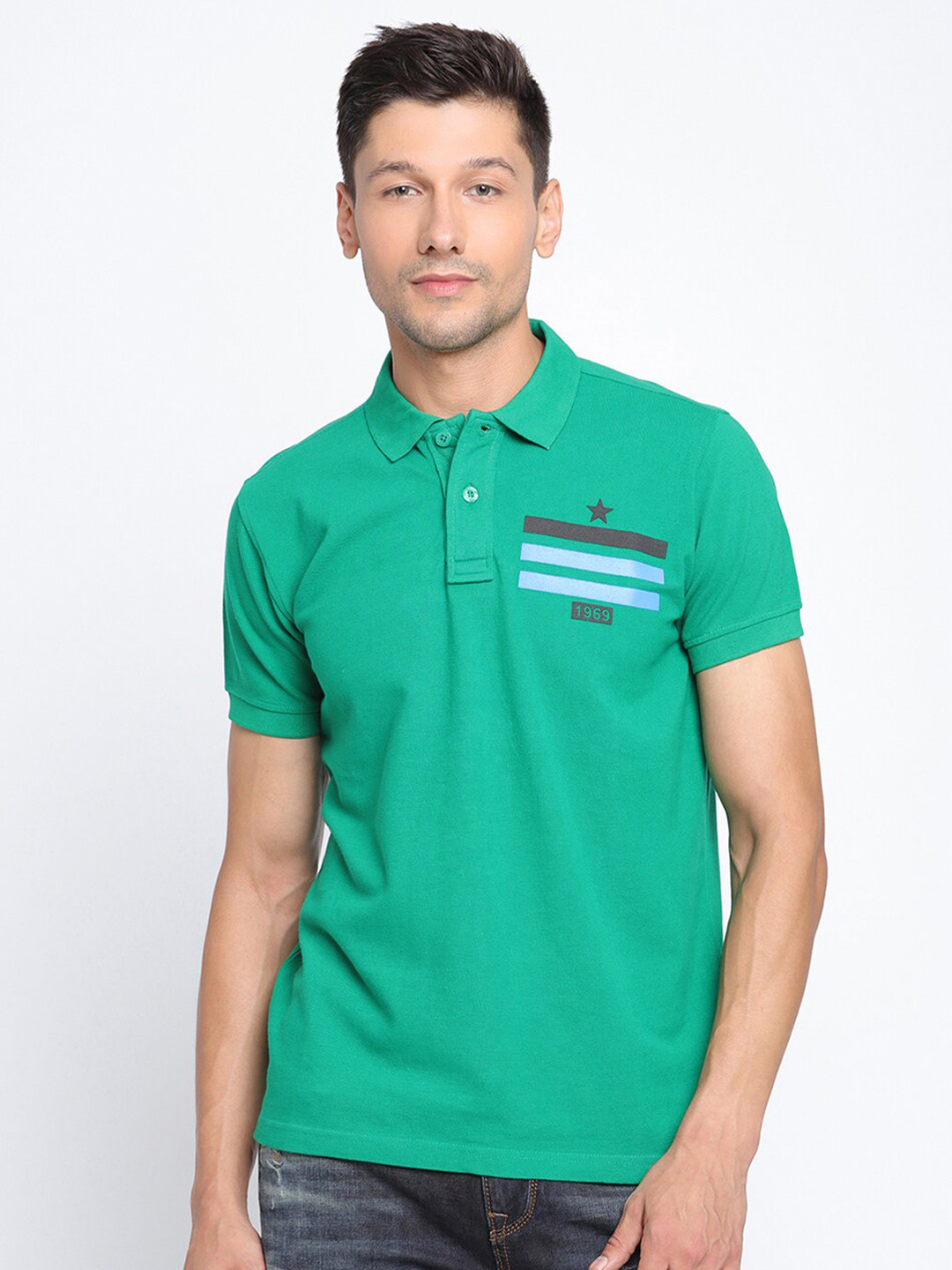 PUNK Men Green Polo Collar T-shirt