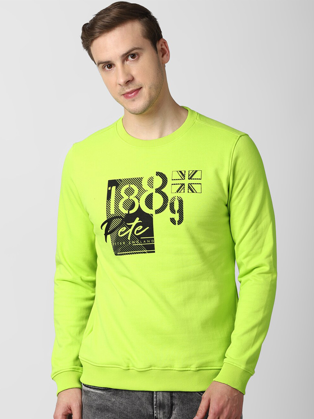 Peter England Casuals Men Green Printed Sweatshirt