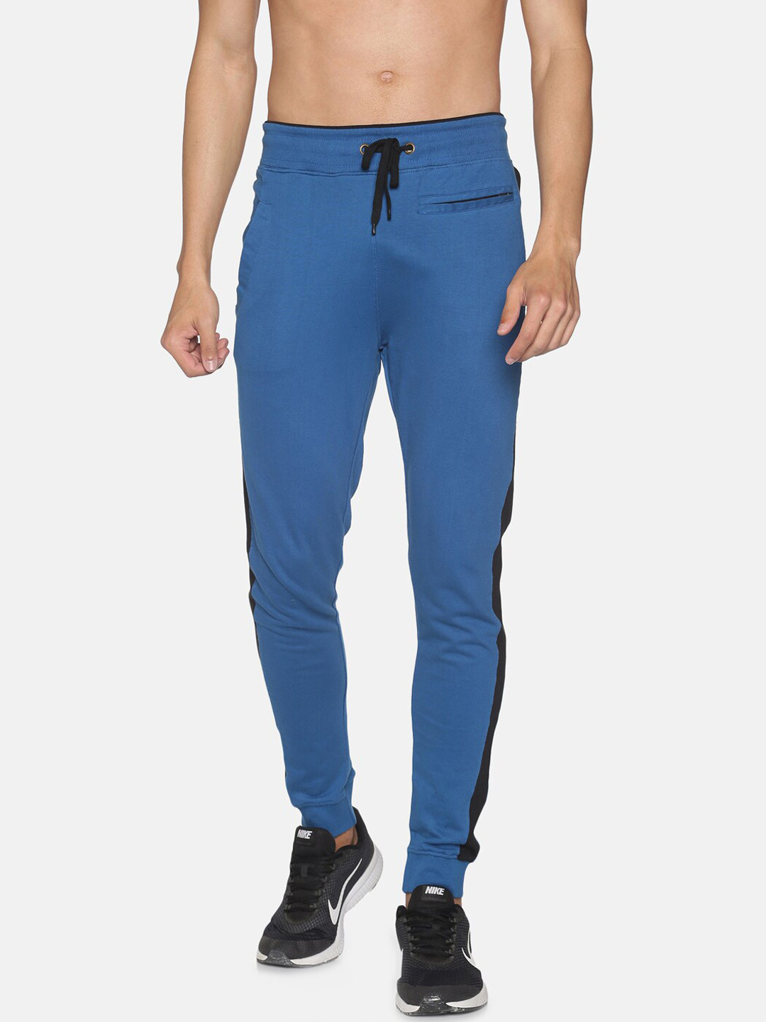 Balista Men Blue & Black Cotton Slim-Fit Joggers