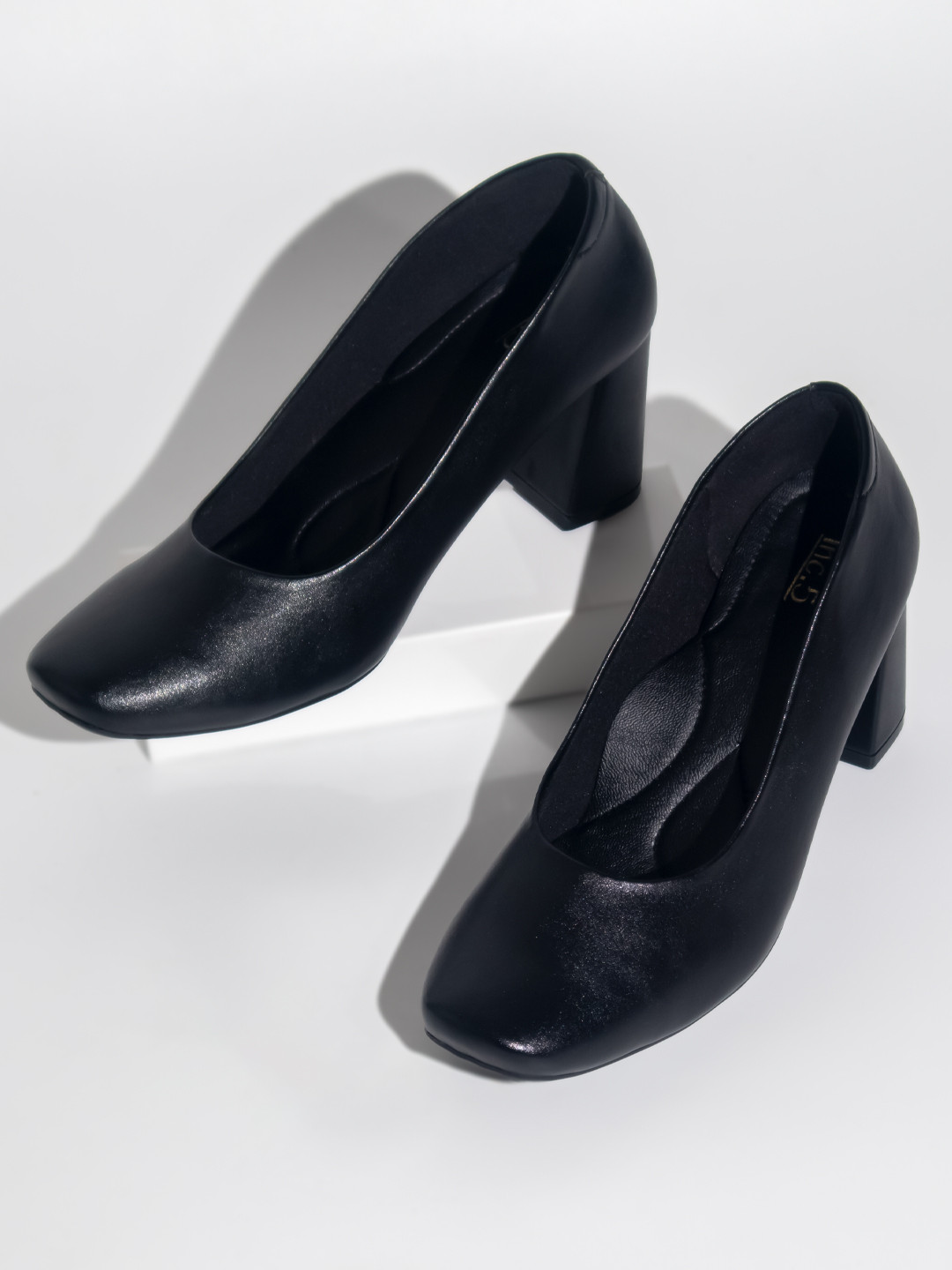 Inc 5 Black Textured Work Block Pumps