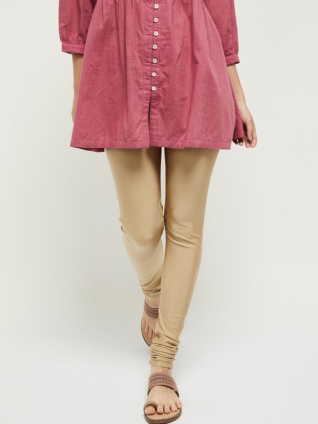 max Women Gold Cotton Leggings