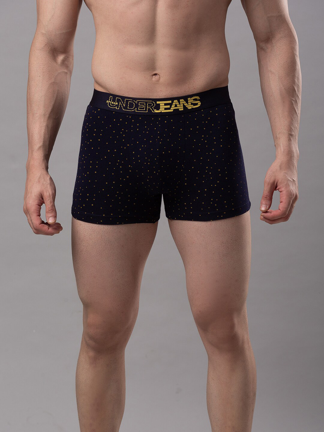 UnderJeans by Spykar Men Navy Blue & Yellow Printed Trunks