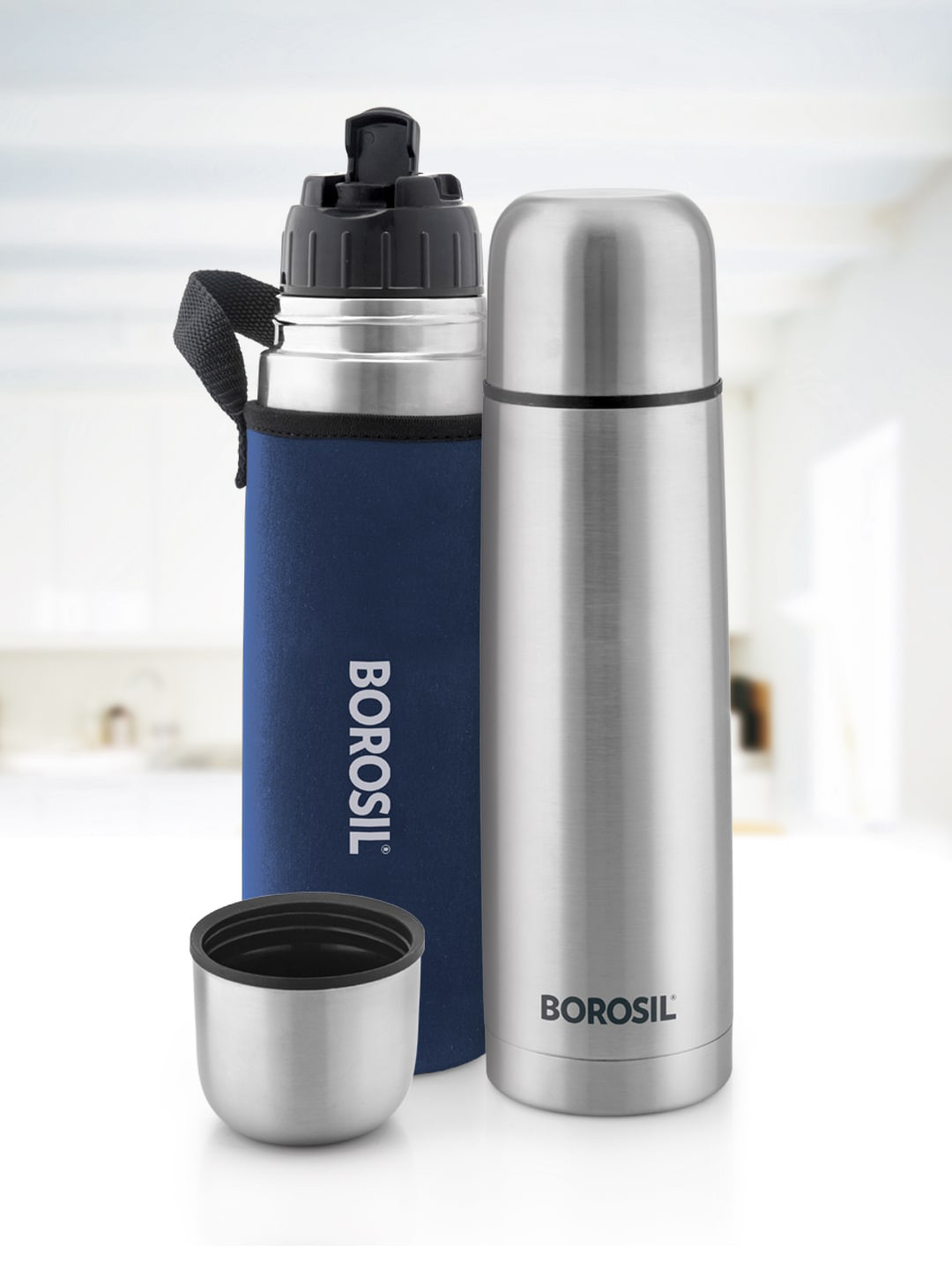 BOROSIL Silver Stainless Steel Double Wall Vacuum Flask - 750ml