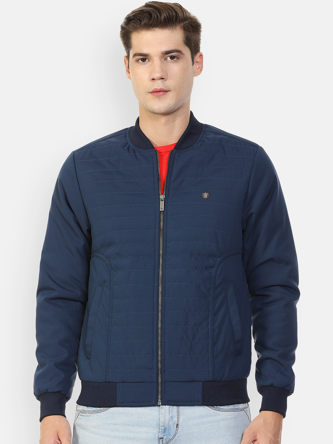 Louis Philippe Men Navy Blue Bomber Jacket