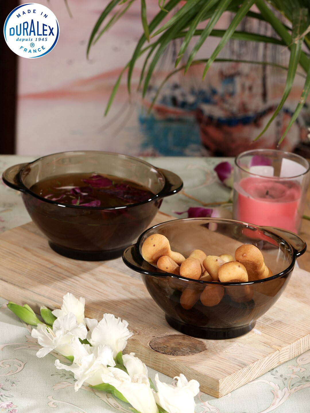 DURALEX Coffee Brown 3-Pcs Of Glass Glossy Bowls