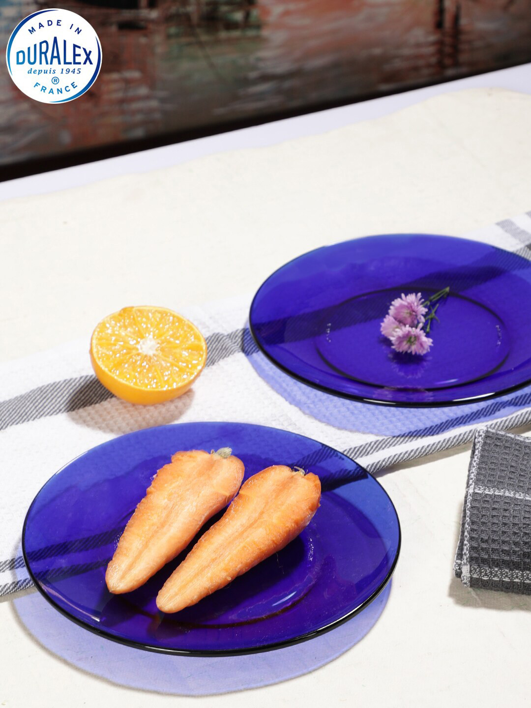 DURALEX Navy Blue 6 Pieces of Glass Glossy Plates