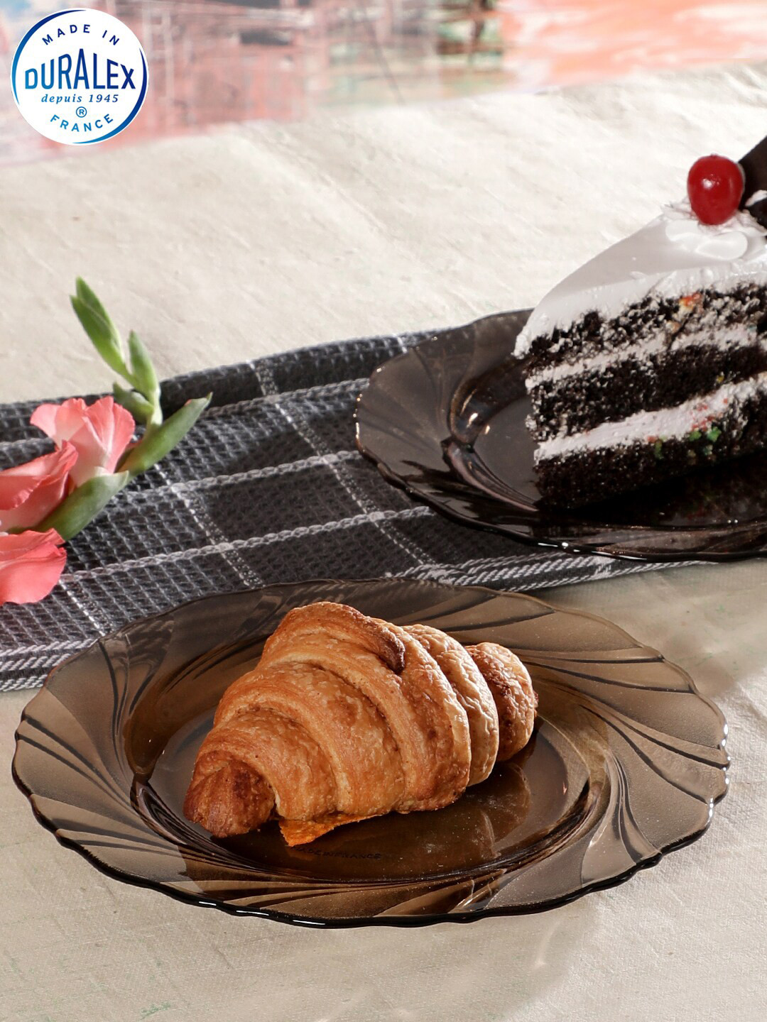 DURALEX Coffee Brown 6 Pieces Textured Glass Glossy Plates