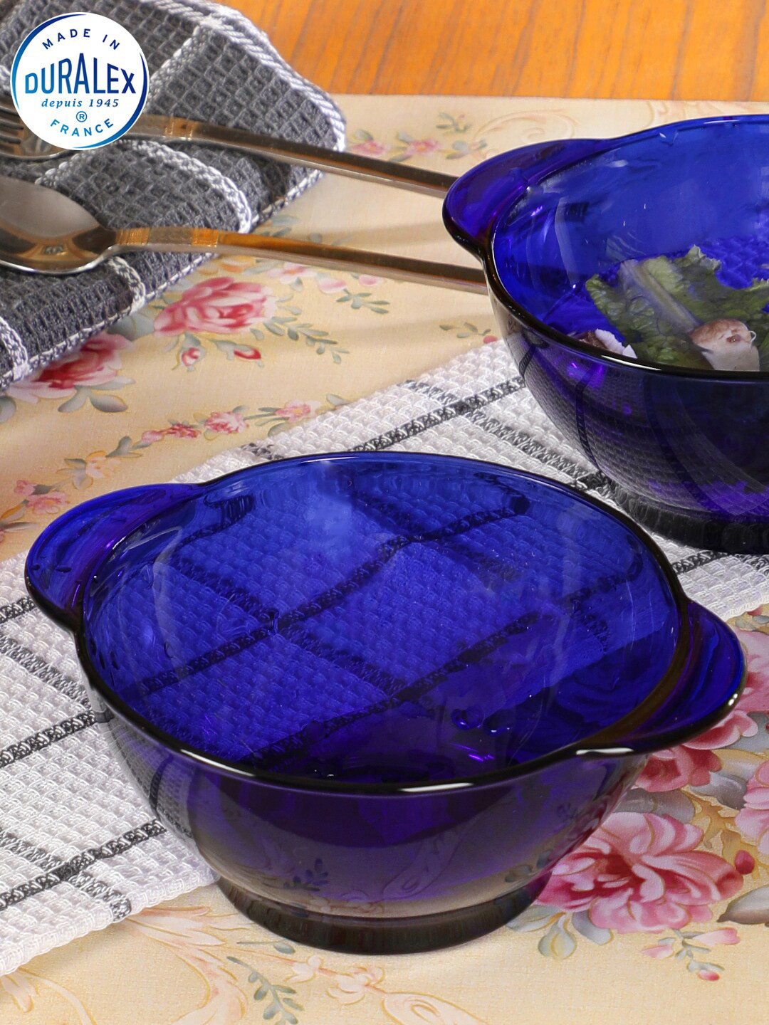 DURALEX Navy Blue 3 Pieces Glass Glossy Bowls