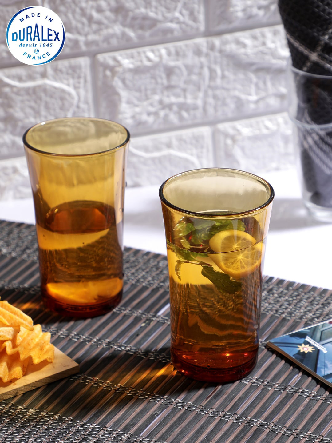 Duralex 6 Pcs Brown Lys Amber Highball Tempered, BPA Free Glass Tumblers