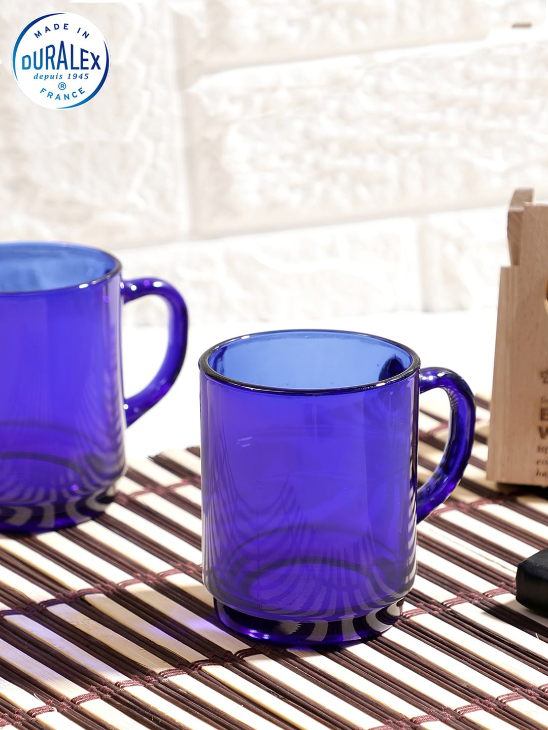 DURALEX Thank U Navy Blue Glass Handmade 6 Piece Mugs-260ml