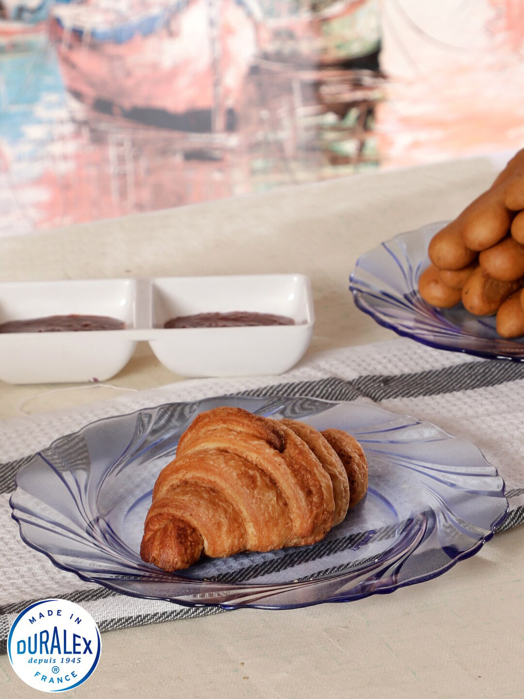 DURALEX Blue 6 Pieces Textured Glass Glossy Plates