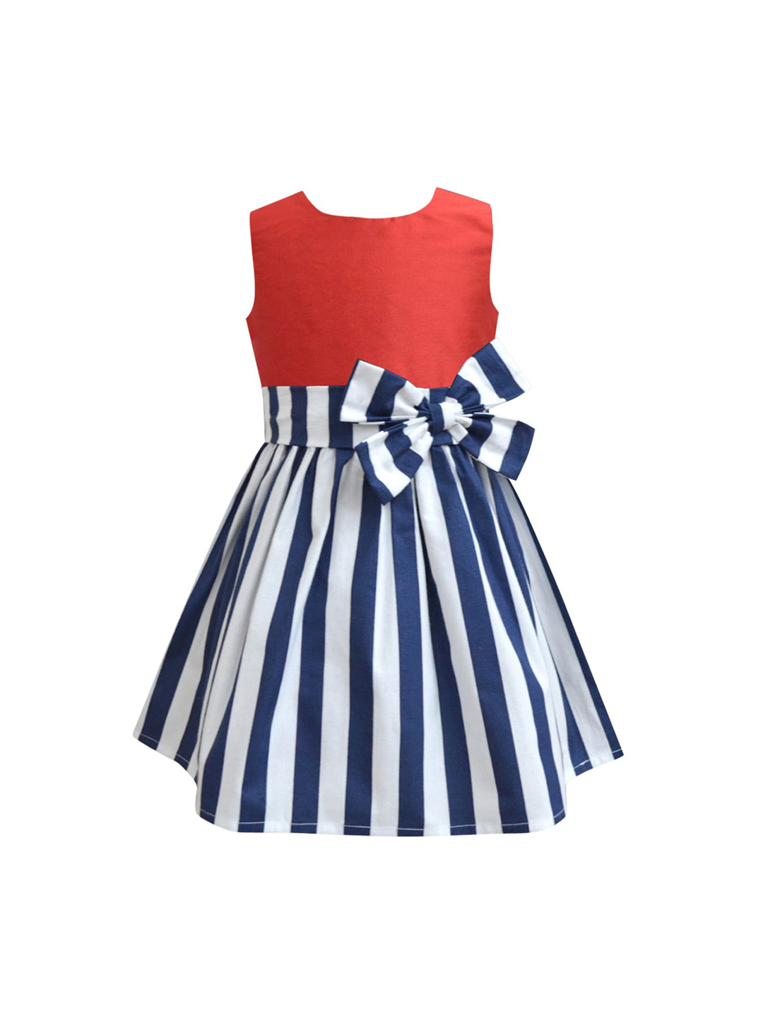 A T U N Girls Navy Blue & White Striped Dress