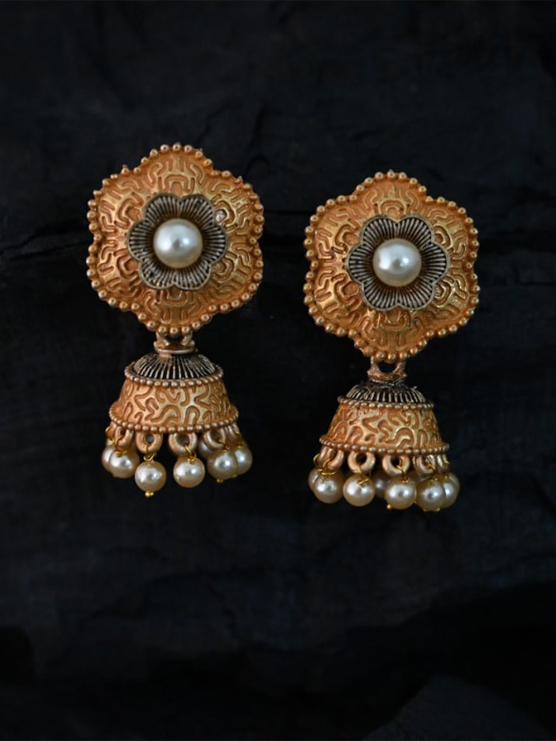 justpeachy Orange & Gold-Toned Classic Jhumkas
