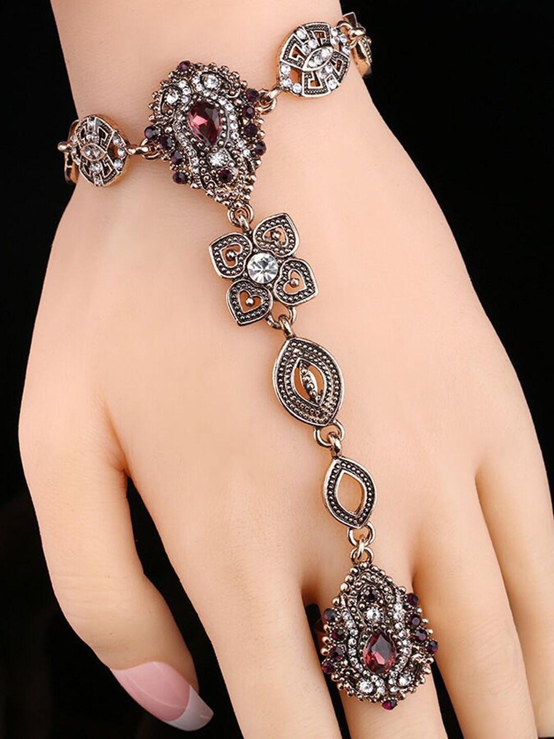 Shining Diva Fashion Women Gold-Toned  Red Gold-Plated Ring Bracelet