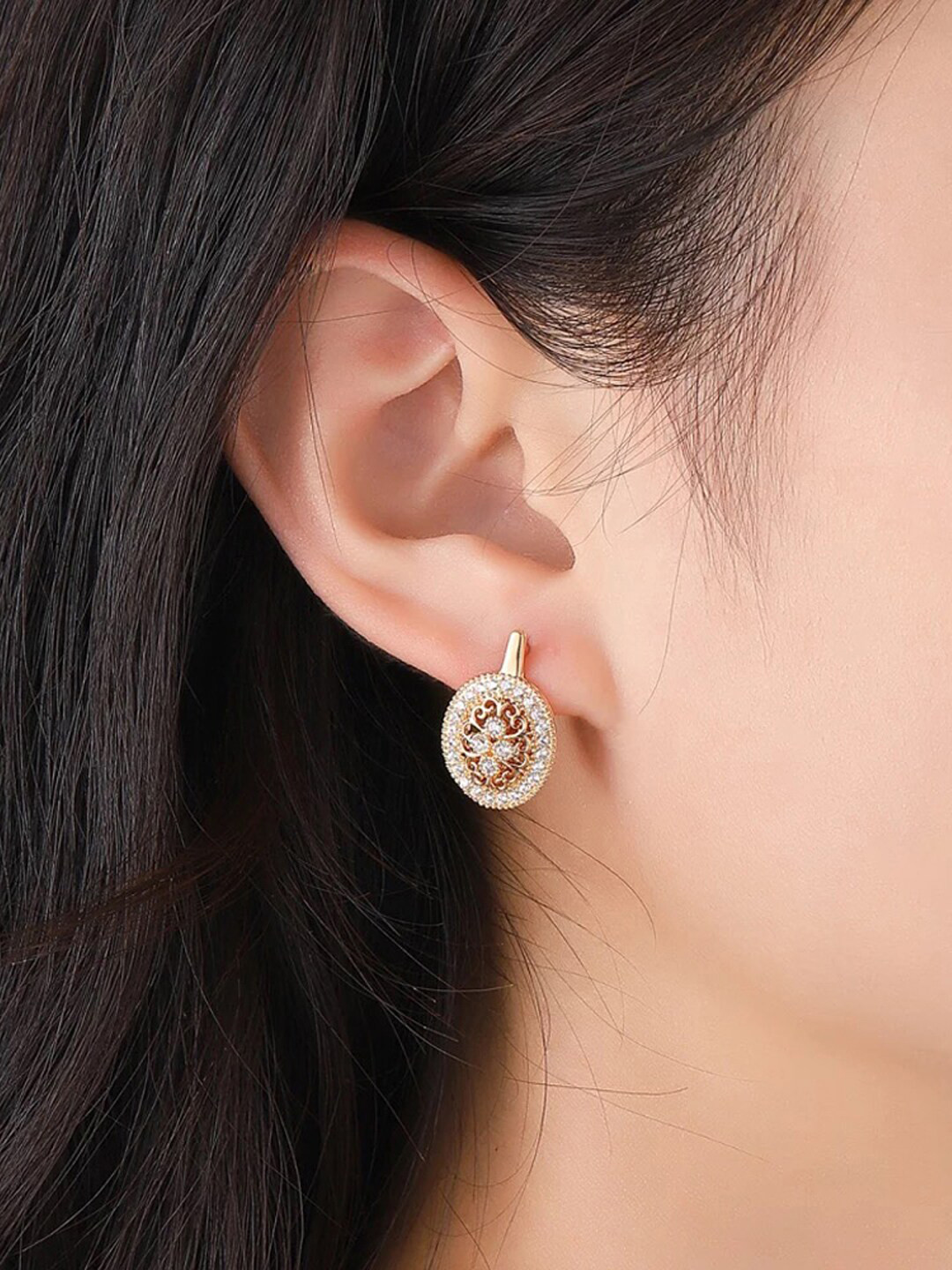 Shining Diva Fashion 18K Rose Gold-Plated Cooper Zircon Stud Earrings