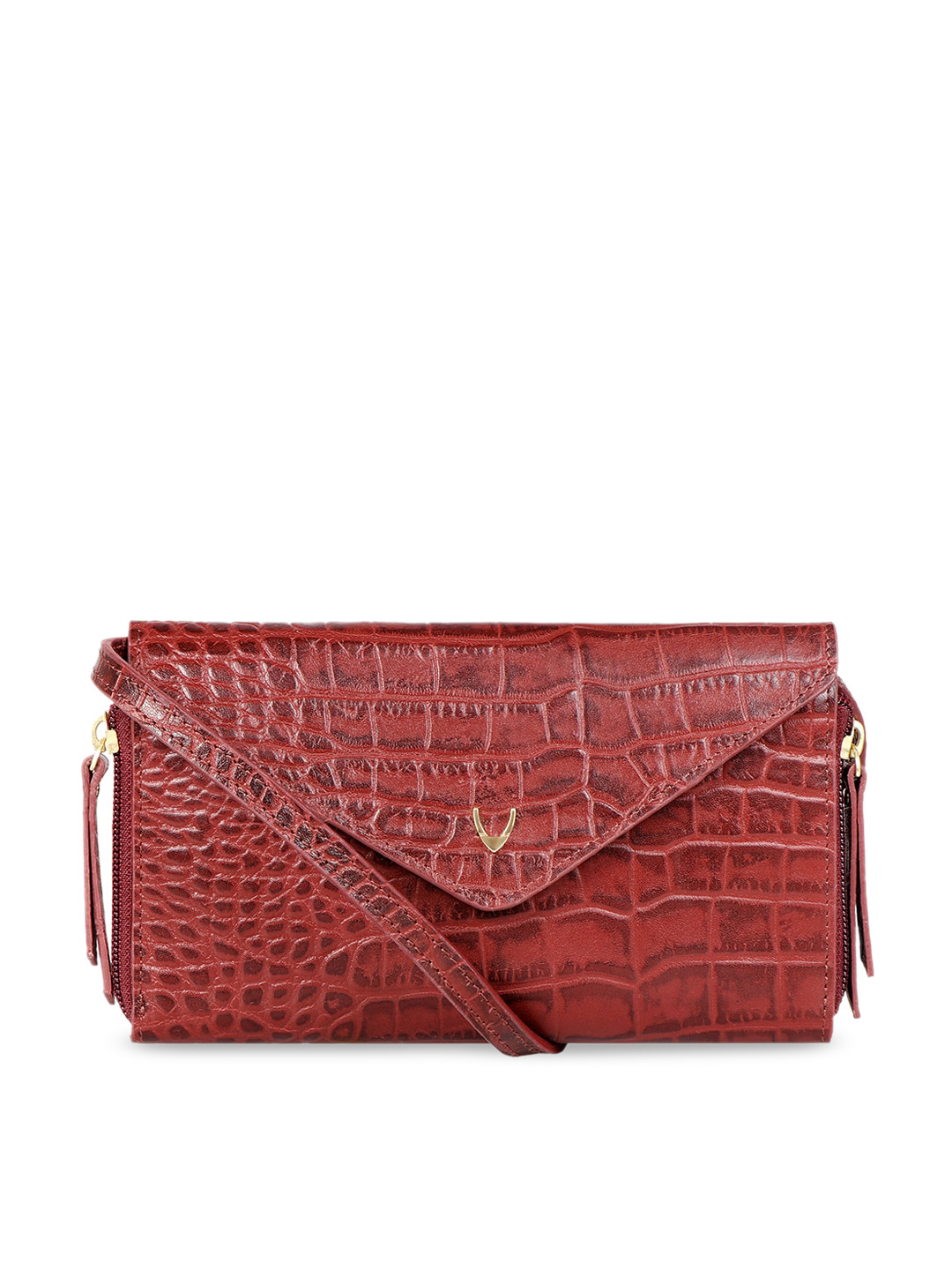 Hidesign Red Animal Textured Leather Structured Sling Bag