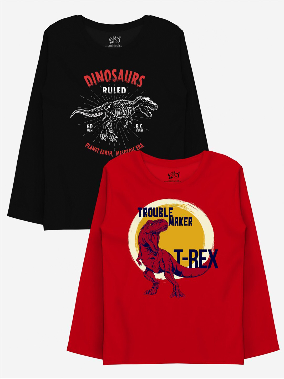 x2o Boys Red & Black Pack Of 2 Printed Full Sleeve T-shirt