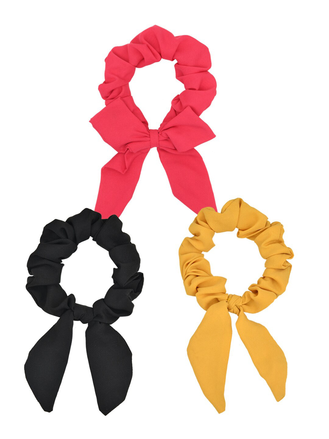 FUNKRAFTS Girls Yellow & Red Set of 3 Scrunchies with Bow