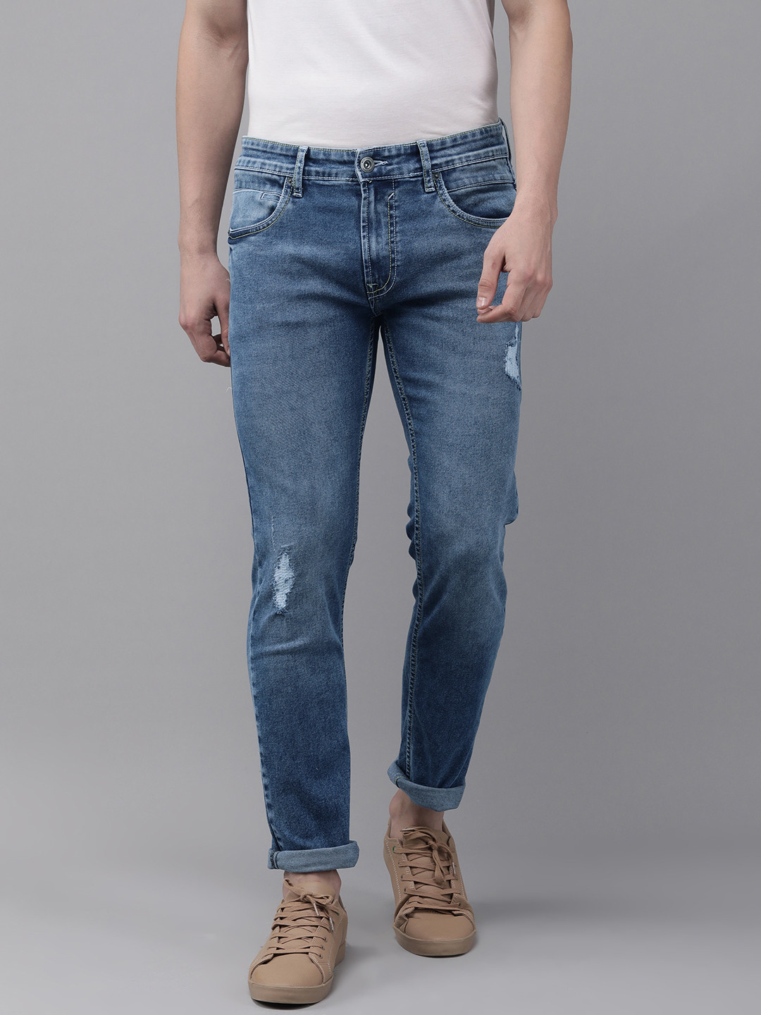 BEAT LONDON by PEPE JEANS Men Blue Vapour Tapered Fit Low-Rise Low Distress Light Fade Stretchable Jeans