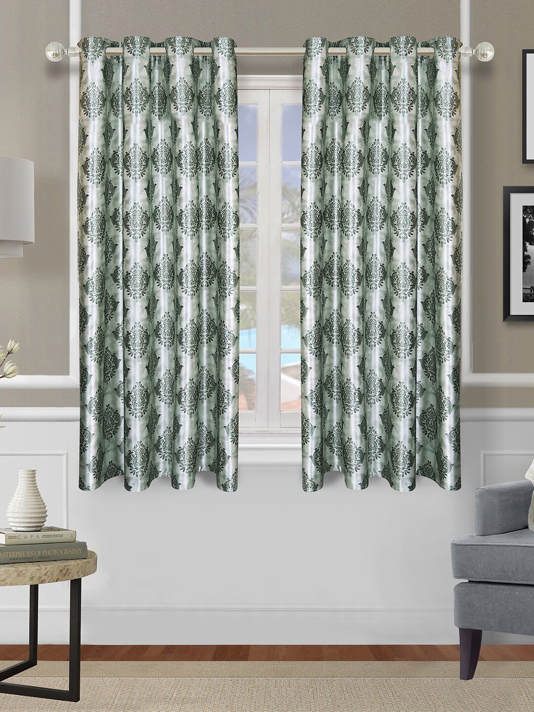 ROMEE Teal Set of 2 Ethnic Motifs Room Darkening Window Curtains