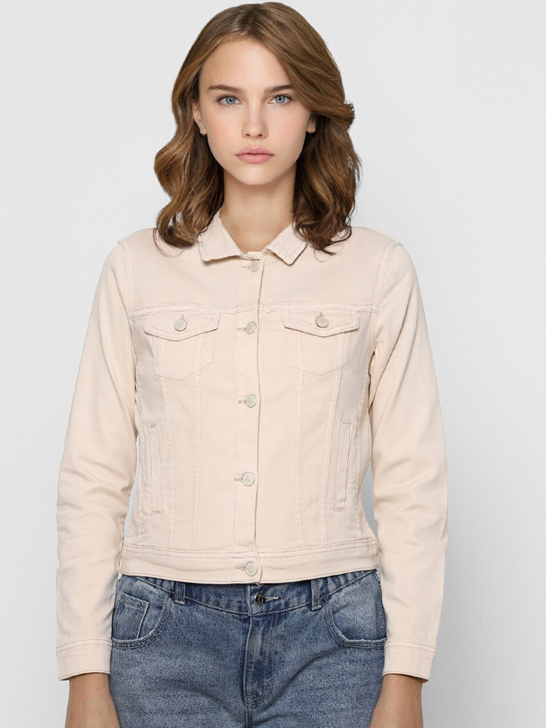 ONLY Women Pink Colourblocked Denim Jacket