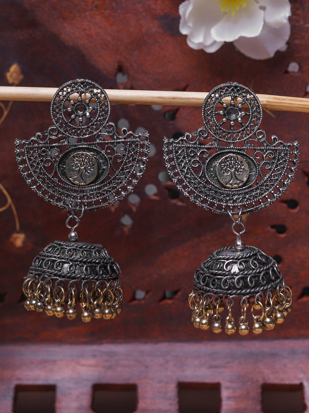 DIVA WALK Silver-Toned Contemporary Jhumkas Earrings