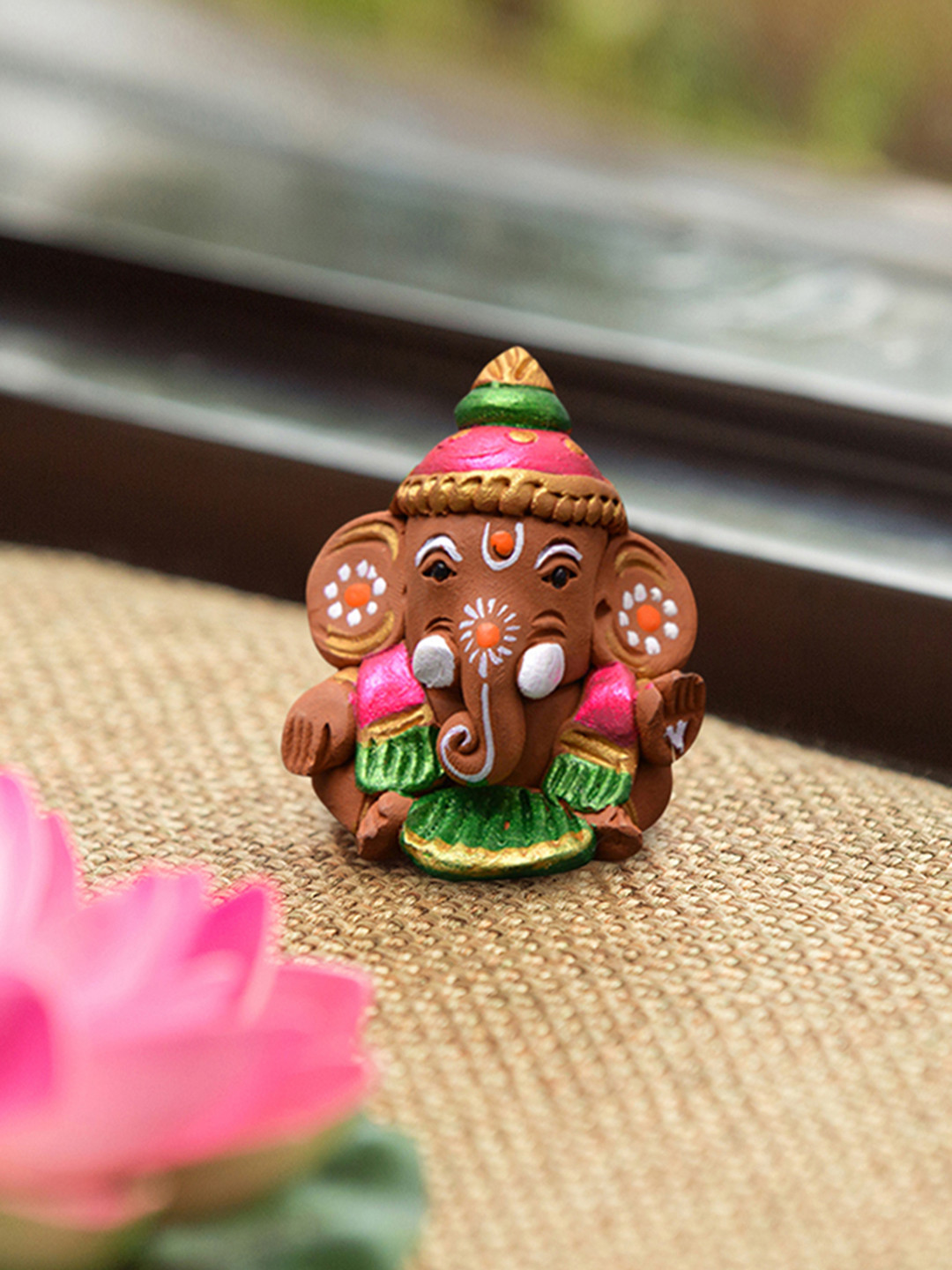 ExclusiveLane Brown Hand-Painted Terracotta Ganesha Idol Showpiece