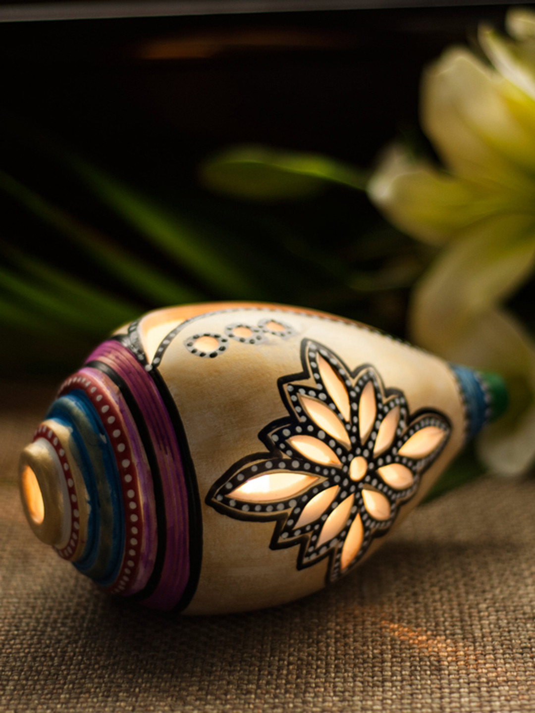 ExclusiveLane Gold-Toned Hand-Painted Tea-Light Candle Holder