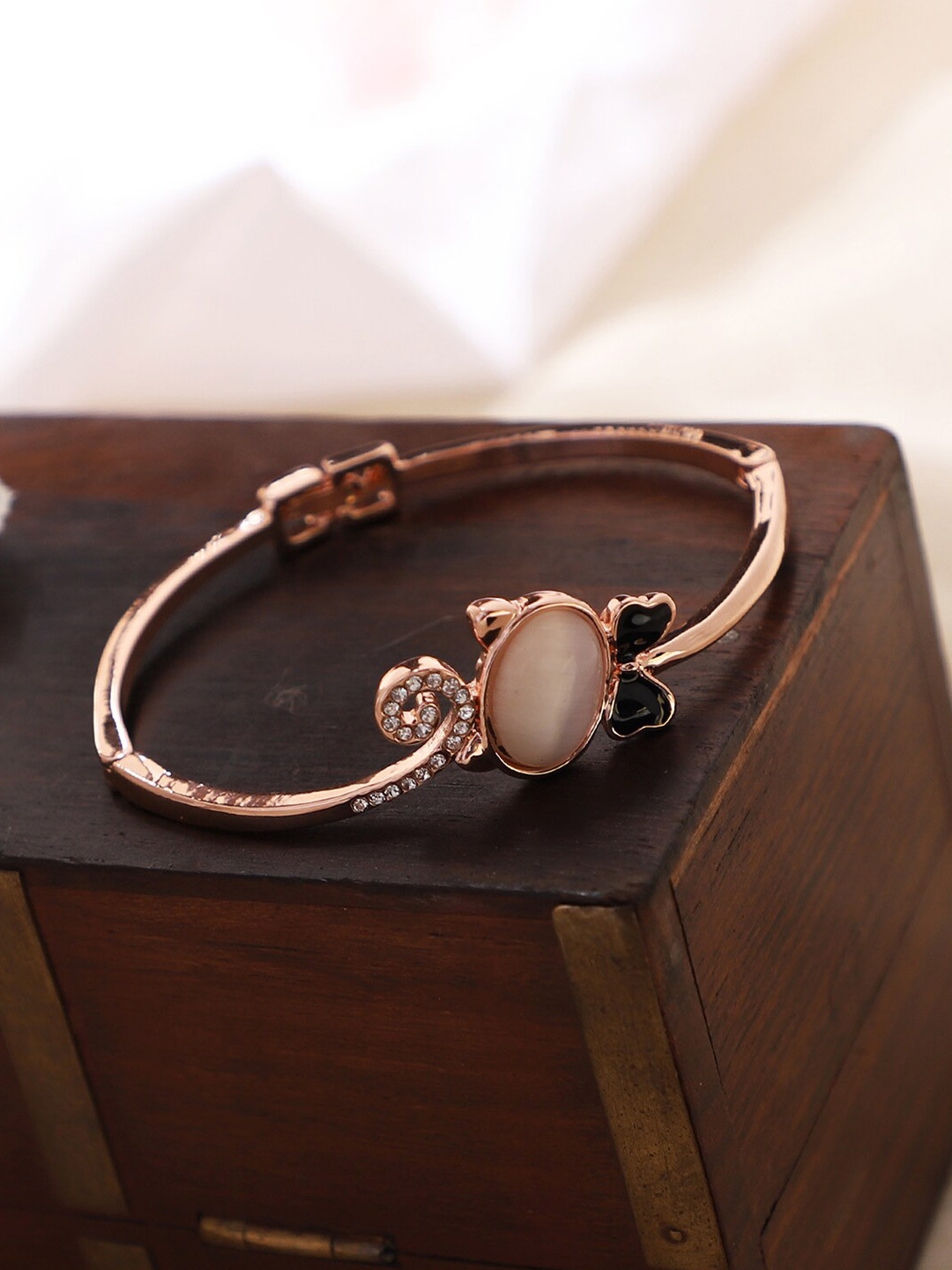 AQUASTREET Women Rose Gold-Plated Crystals Crystal Studded Cuff Bracelet