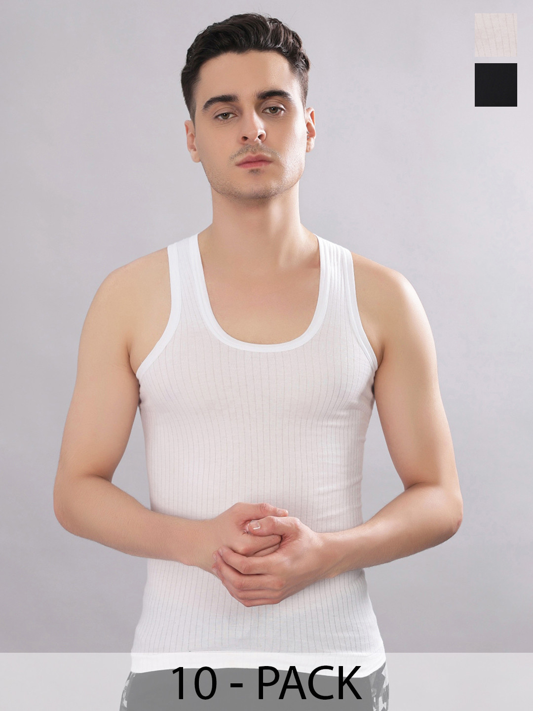 Dollar Bigboss Men Solid Pack of 10 Cotton Magic Rib Regular Fit Casual Vest