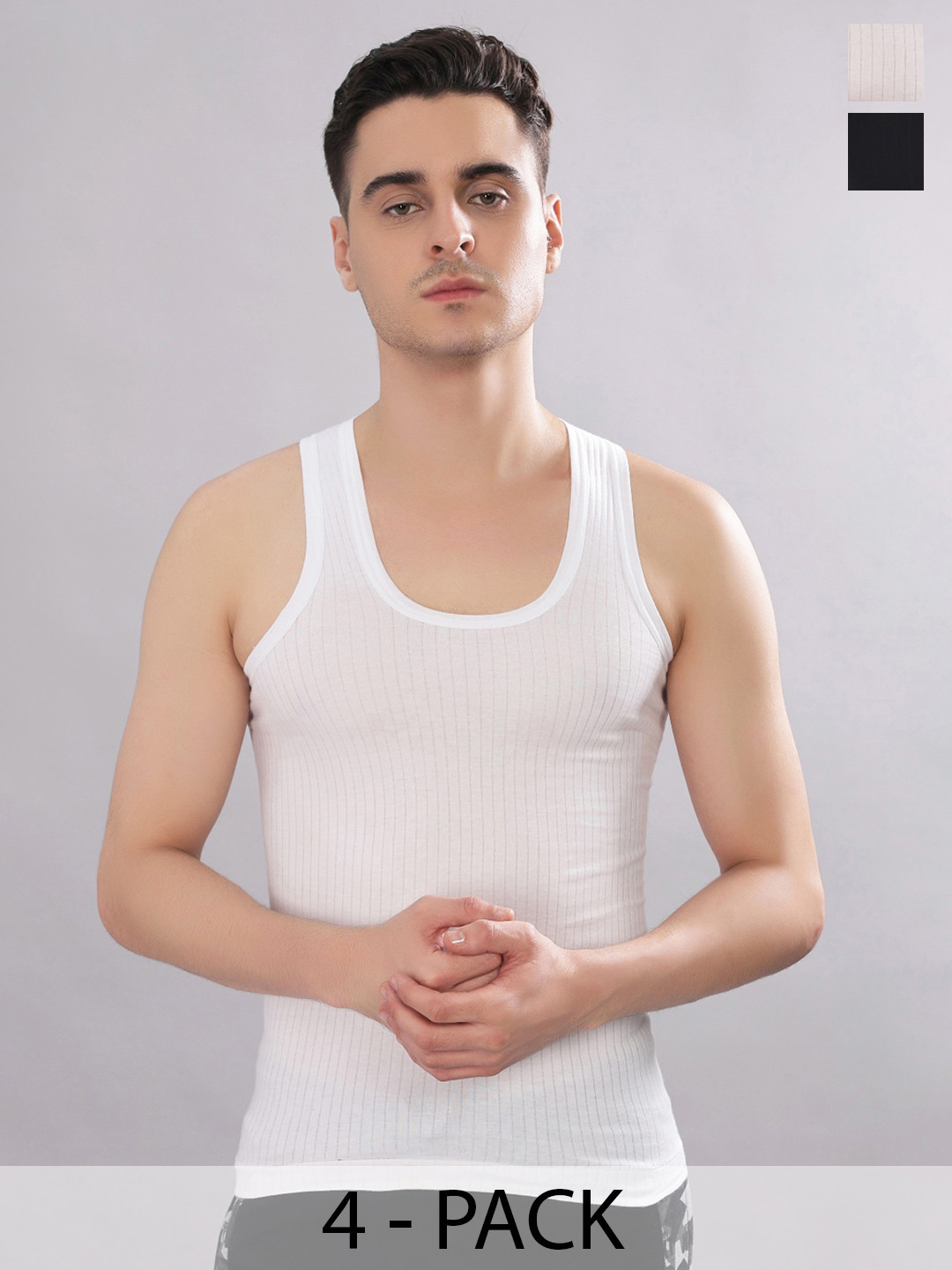 Dollar Bigboss Men Solid Pack of 4 Cotton Magic Rib Regular Fit Casual Vest