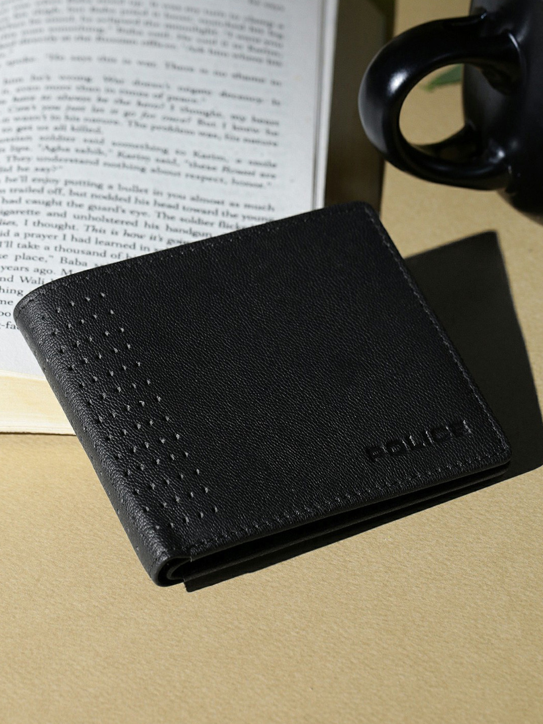 Police Men Black Leather Two Fold Wallet
