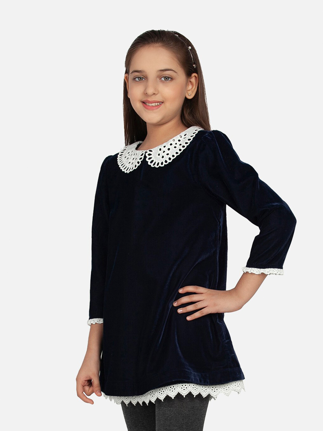 BLANC9 Girls Navy Blue & White Solid Tunic