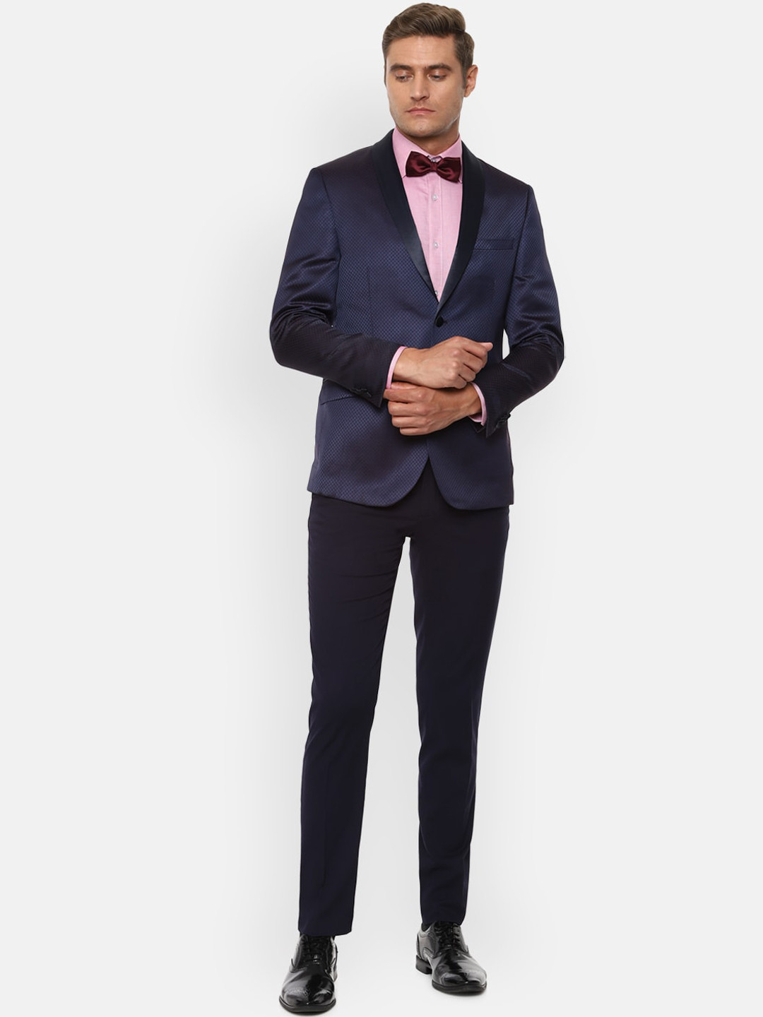 Van Heusen Men Navy Blue Self Design Slim-Fit Two-Piece Formal Suit