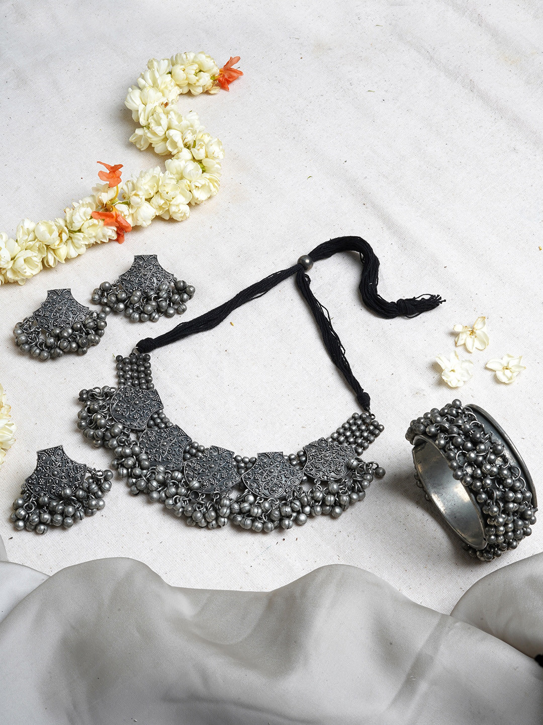 TEEJH Oxidised Silver-Plated Jewelry Gift Set