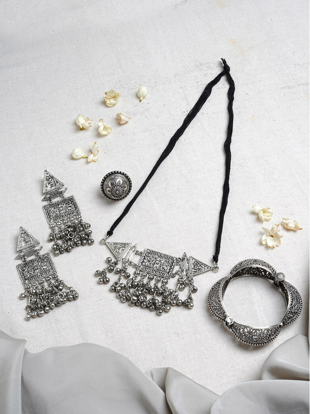 TEEJH Oxidised Silver-Plated Gunghroo Jewellery Gift Set