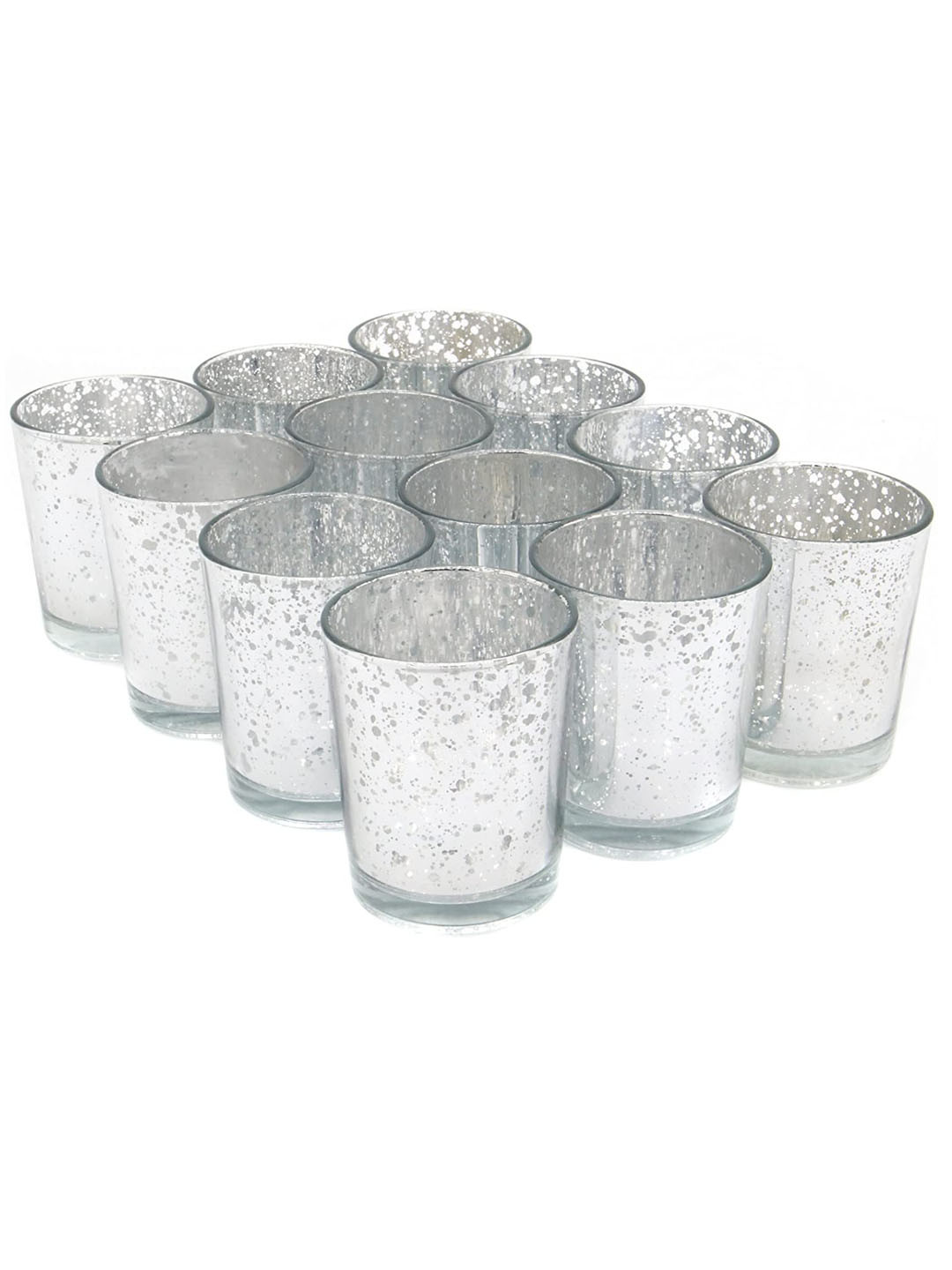 TIED RIBBONS Set of 12 Silver-Toned Glass Tea Light Candle Holders