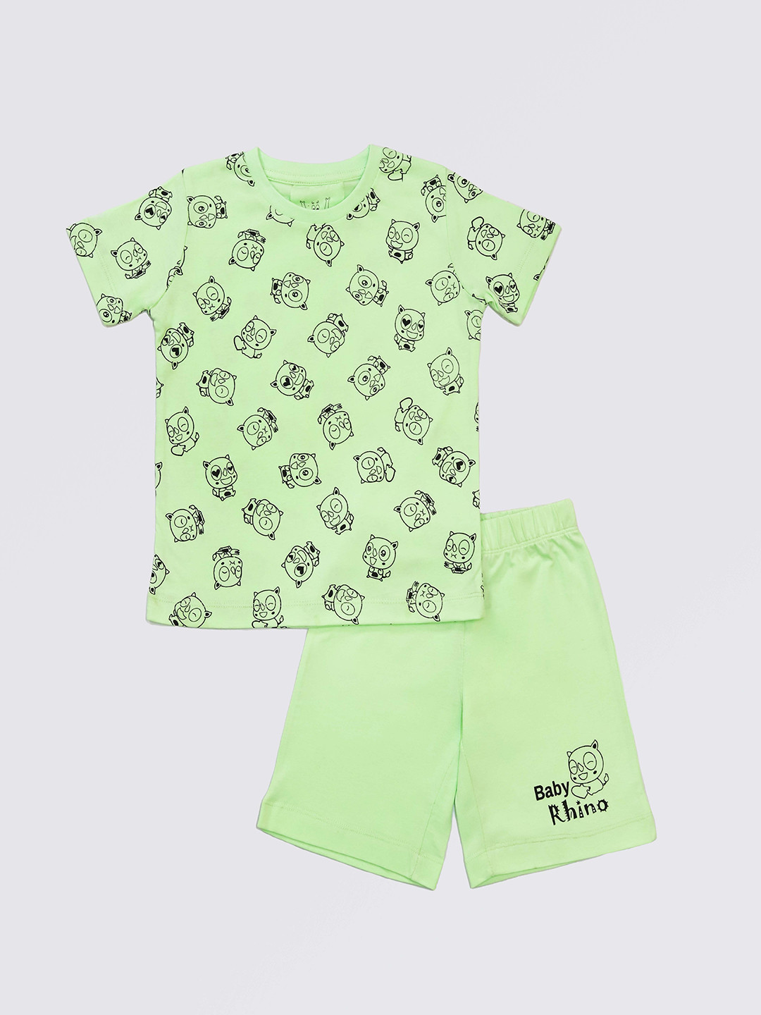 Wyld Sprog Boys Green & Black Printed T-shirt with Shorts