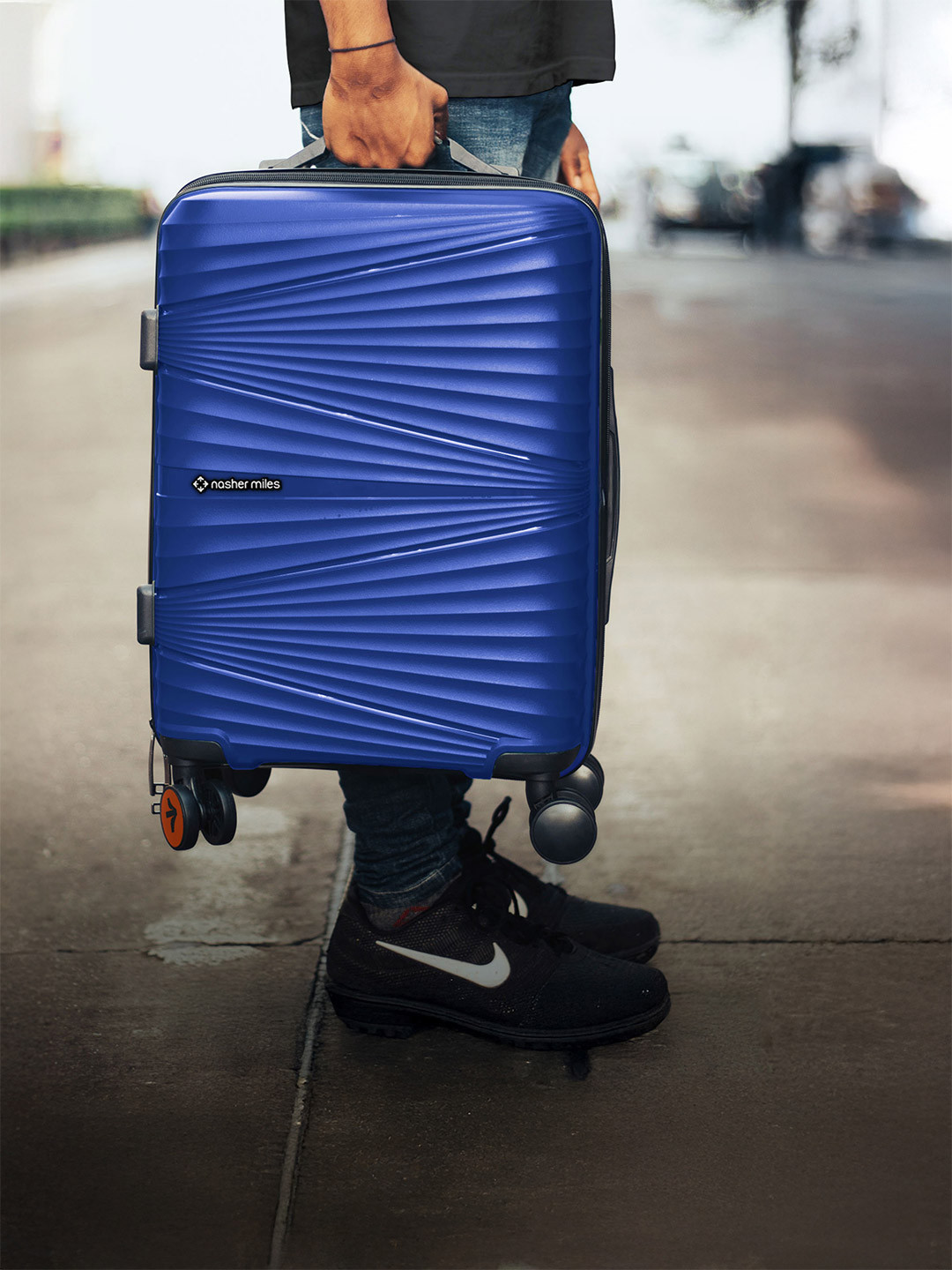 Nasher Miles Navy Blue Textured Hard-Sided Cabin Trolley Bag