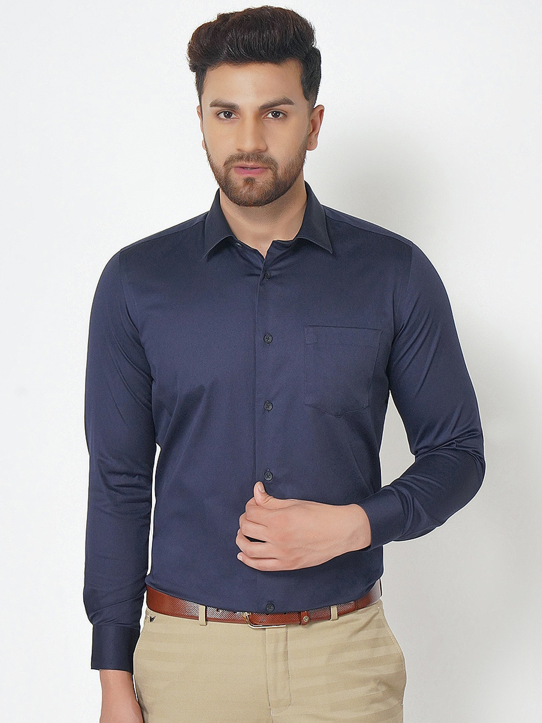 Blackberrys Men'S Navy Solid Formal Slim Fit Wrinkle-Resistant Shirt