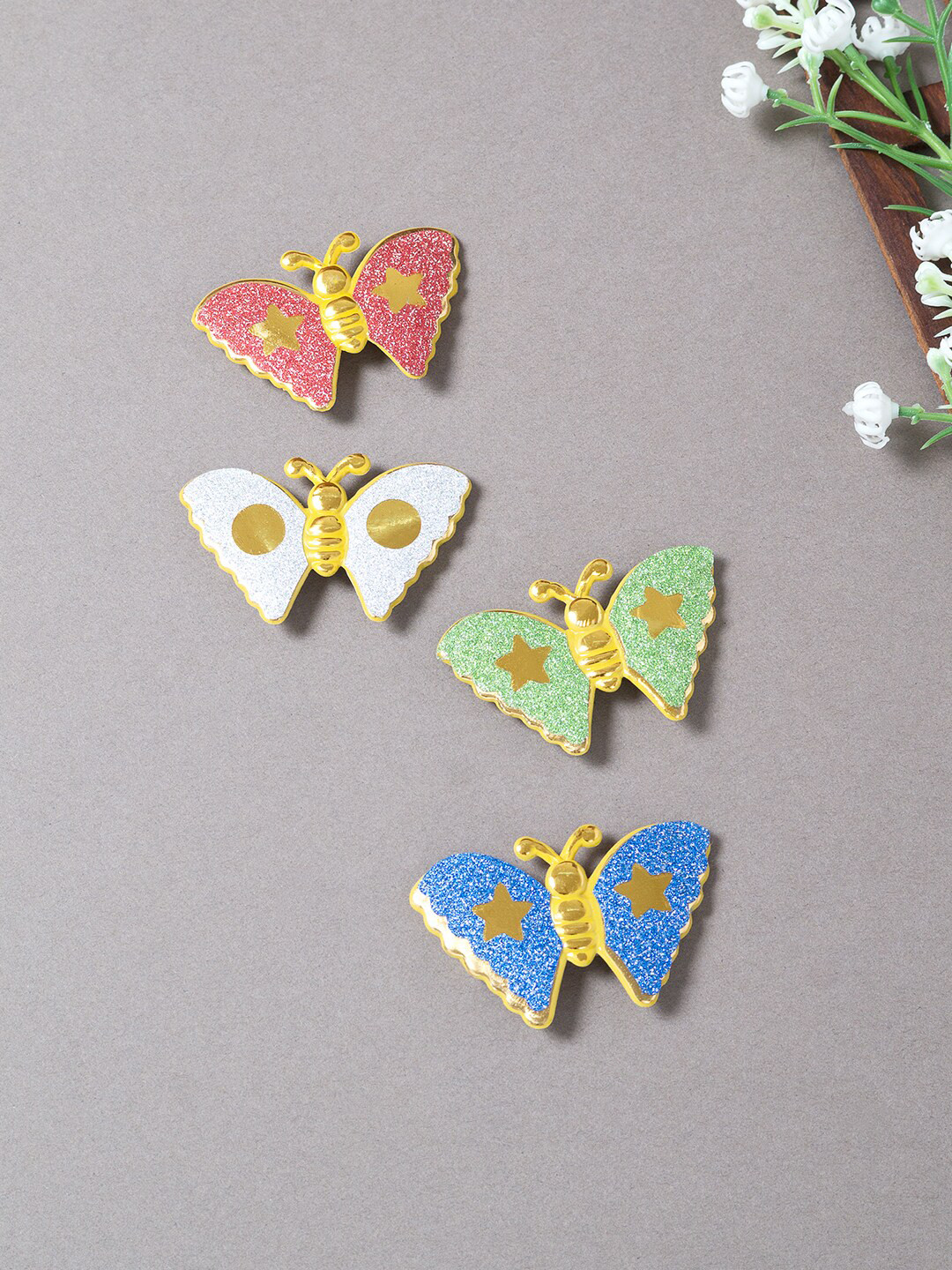 Golden Peacock Girls Gold-Toned & Pink Set of 4 Butterfly Tic Tac Hair Clip