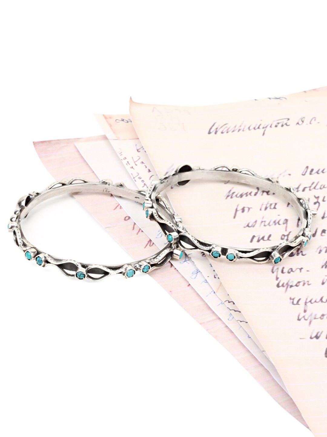 SANGEETA BOOCHRA Women Set Of 2 Silver-Toned & Turquoise Blue Bangle-Style Bracelet
