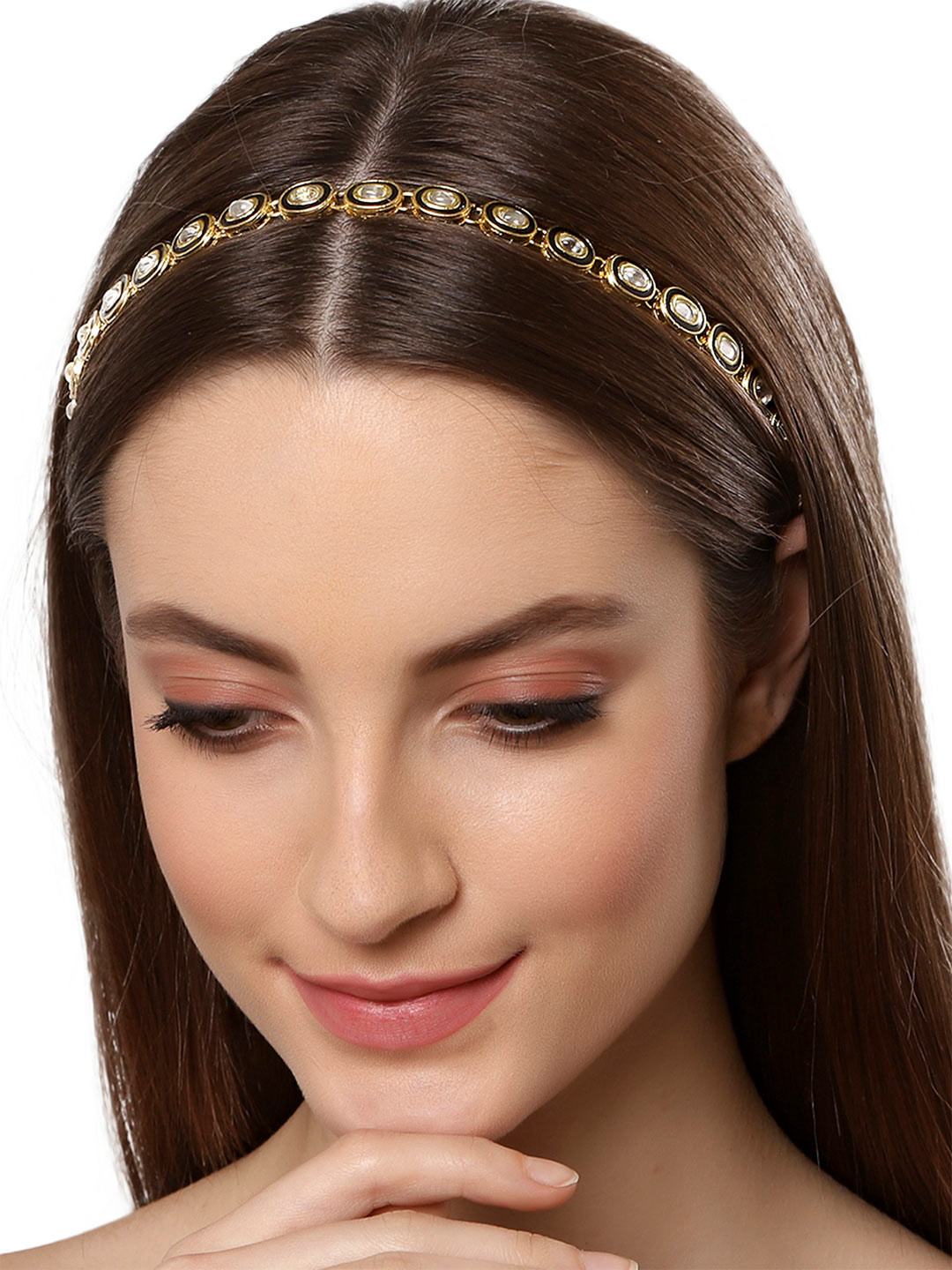 KARATCART Women Gold-Toned & White Embellished Meena Kundan Hairband
