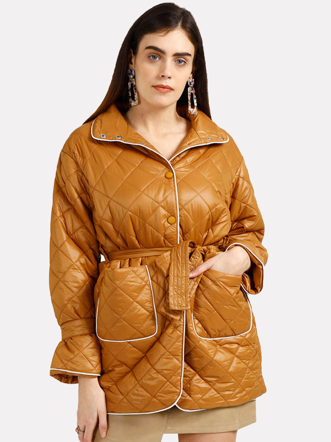 iki chic Women Brown Solid Overcoat