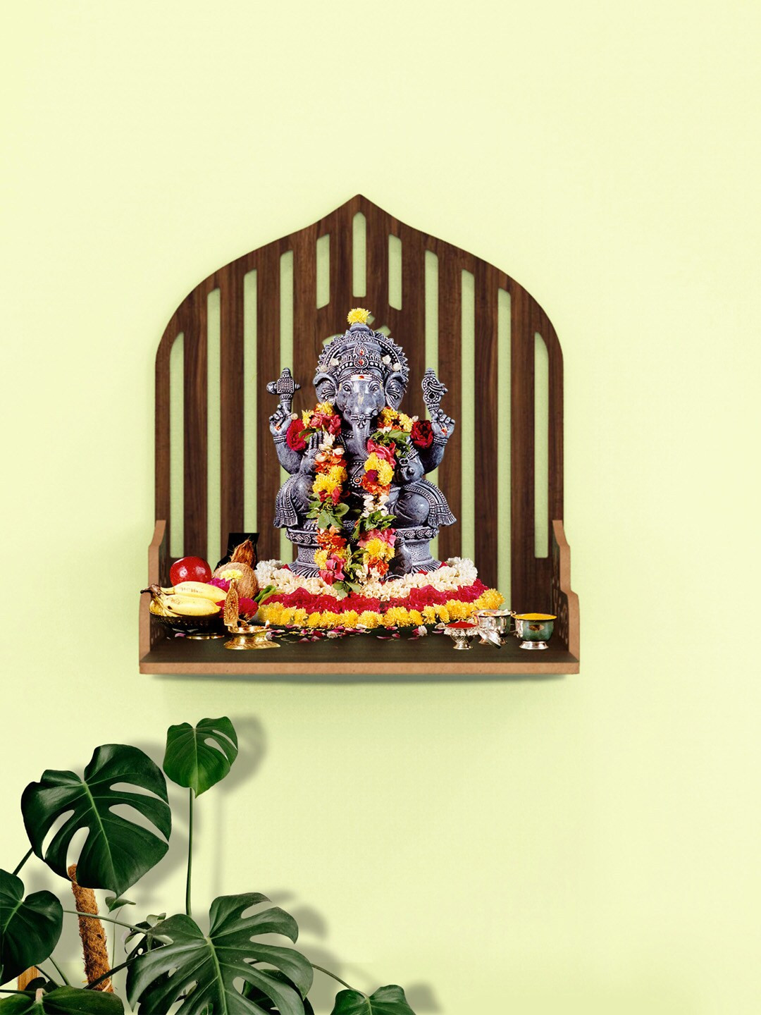 Home Sparkle Brown Om Motif Wall Hanging Pooja Shelf