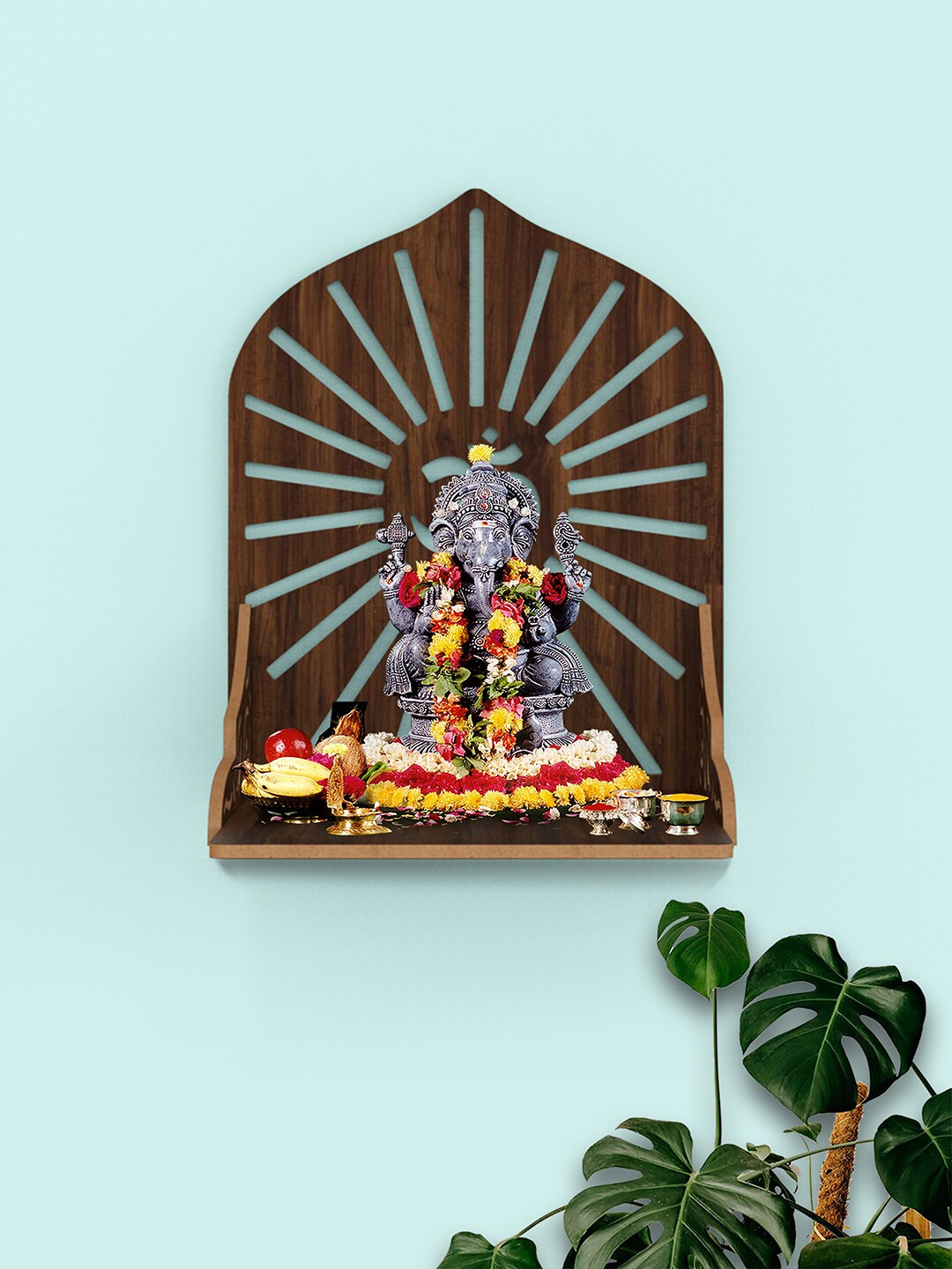Home Sparkle Brown Om Motif Wall Hanging Pooja Shelf