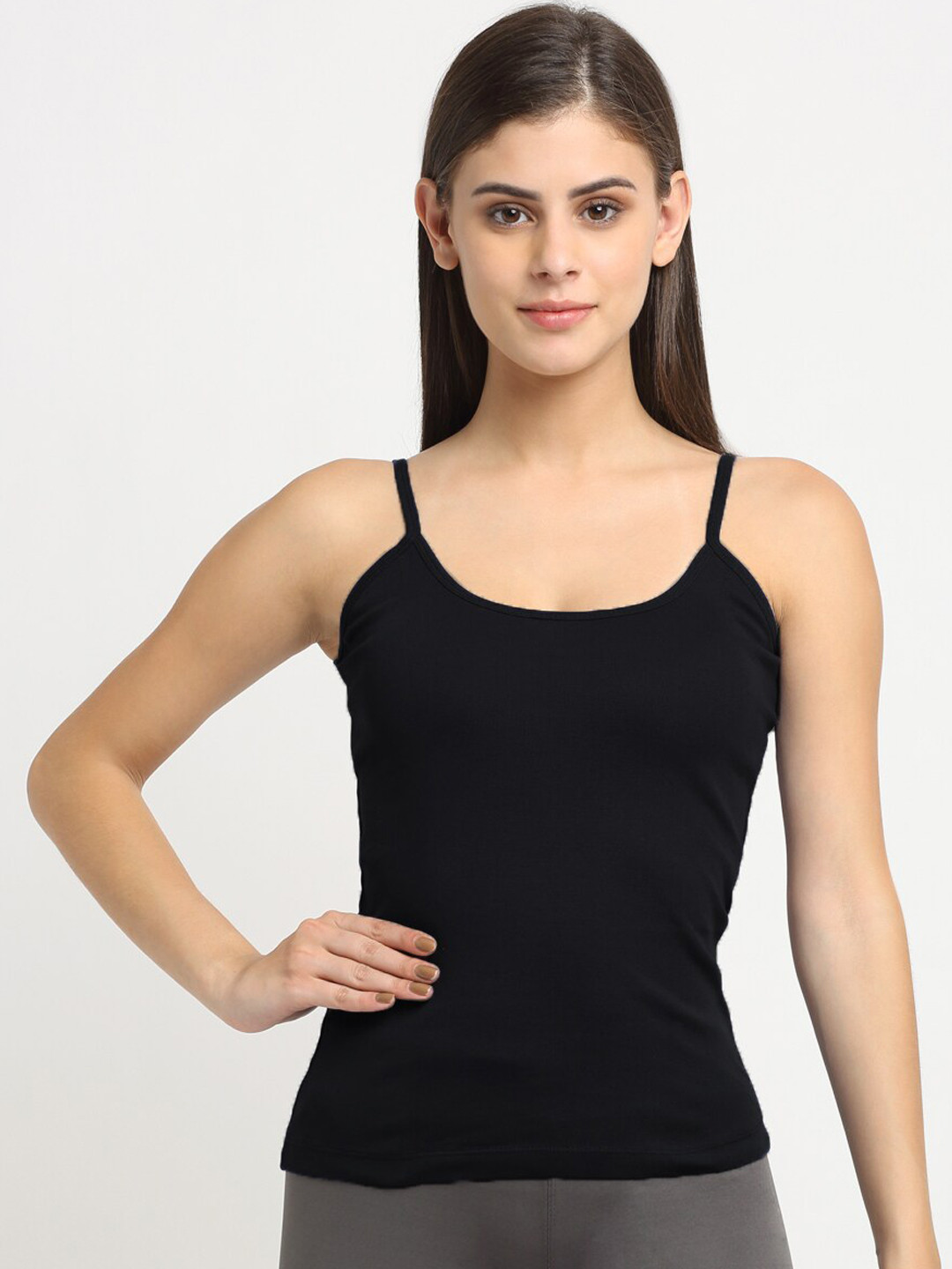 Friskers Women Black Solid Cotton Rib Camisole