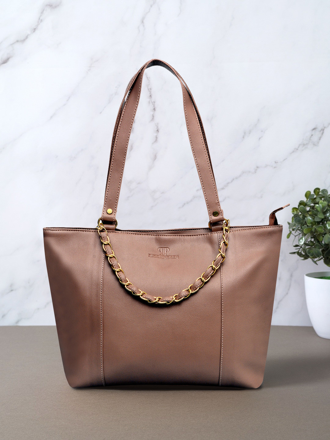 Pink Potato Brown Structured Shoulder Bag